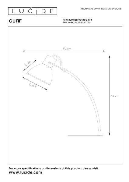 Lucide CURF - Schreibtischlampe - 1xE27 - Weiß - TECHNISCH